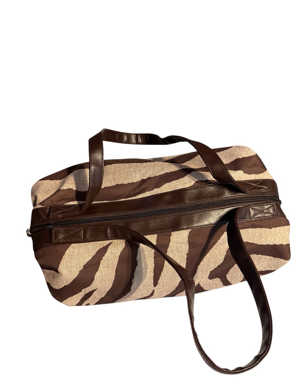 Brown Zebra Print Weekender Tote Bag Oversized Travel Carryall EUC - Picture 6 of 10